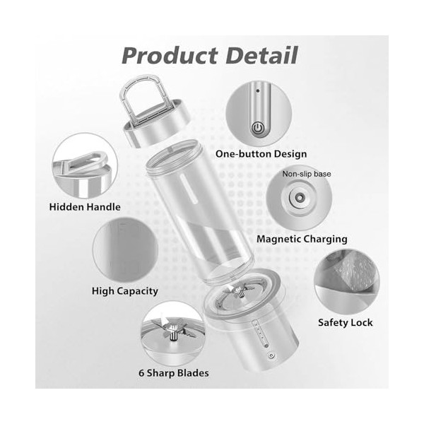 COZHYESS Mini Mixeur Blender Portable, Mini Blender USB pour Smoothie - 450ml - Bouteille sans BPA, pour Smoothie Shakes Prot