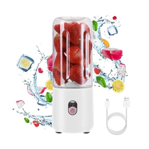 Mini mixeur portable pour shakes et smoothies à emporter USB rechargeable 380 ml avec lames en acier inoxydable et moteur pui
