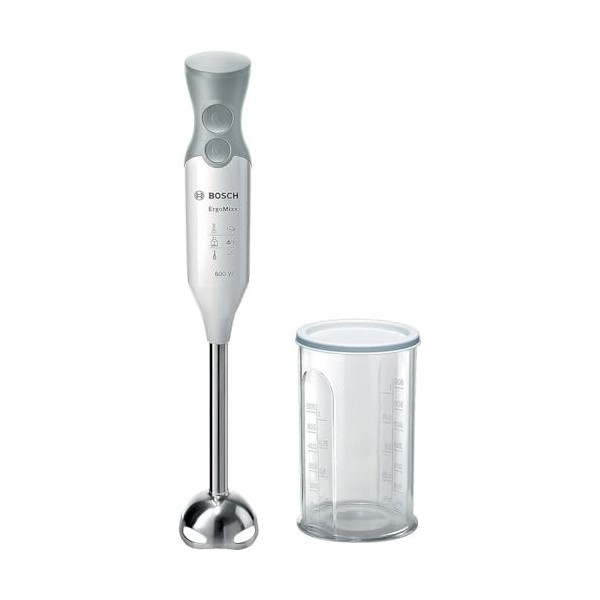 Bosch, mixeur plongeant, ErgoMixx, moteur 600 watts, variateur de vitesse, système de mixage QuattroBlade, accessoires inclus