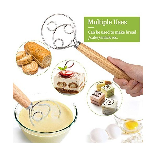 3 pièces Fouet à pâte danois, Kalolary mélange le fouet pour la cuisson dans la cuisine Manche en bois Acier inoxydable Mélan