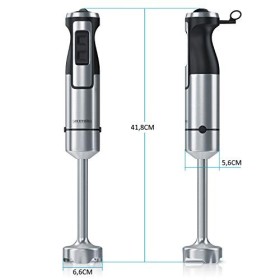 Arendo - Mixeur plongeant 1000 W en acier inoxydable - Couteau à quatre lames - Mélangeur à purée - Réglage en continu de la 