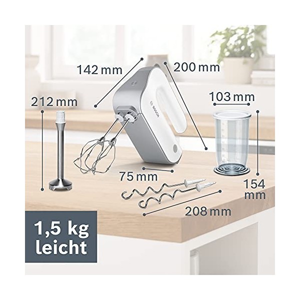 Bosch Electroménager - MFQ4075DE - Batteur à main Styline, 550 watts, Blanc/Gris