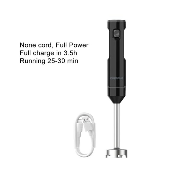 POYOCOM Mixeur plongeant sans fil, mixeur à immersion rechargeable, avec câble de type C, fouet à œufs, hachoir de 500 ml, ré