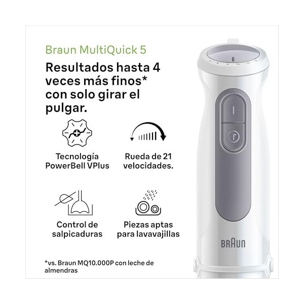 Braun MultiQuick 5 MQ 50.001 M, Mixeur Manuel avec PowerBell Plus Technologie, 21 Vitesse Roue+Turbo, Système Click Plus, Mix