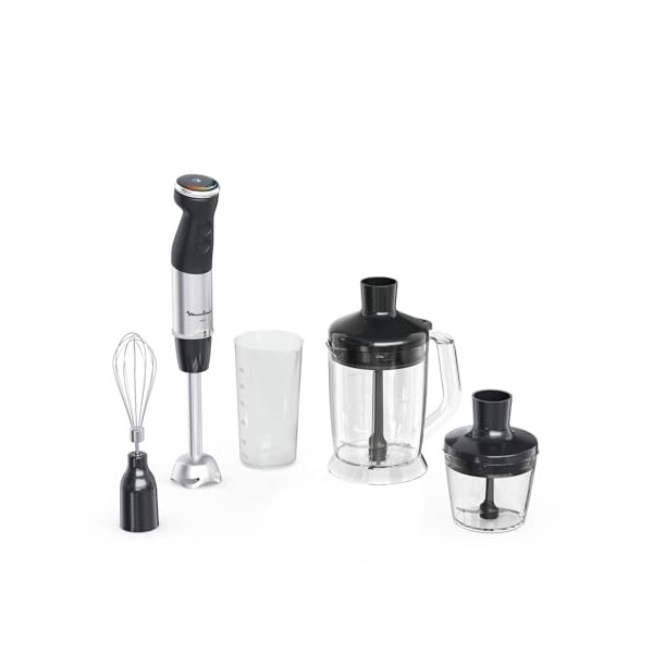 Moulinex Quickchef+ Pied Mixeur, 1000 W, Silencieux, 20 vitesses, Mode turbo, Accessoires hachoir compact, Hachoir mixeur XL,
