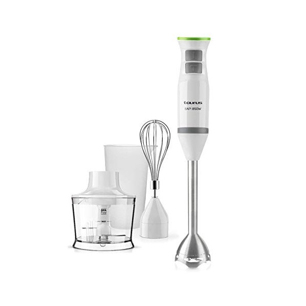 Taurus Robot 600 Plus Inox - Mixeur plongeant multifonction 3 en 1 600W, 20 vitesses réglables + Turbo, anti-éclaboussures, b