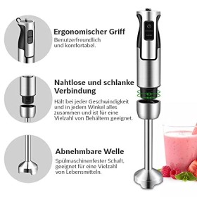 Lehmann Chowmei Mixeur plongeant 1200 W, Mixeur Plongeur avec 8 niveaux de vitesse en acier inoxydable, Mixeur blender pour A