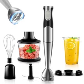 NWOUIIAY Mixeur Plongeant Électrique 6 en 1 Mélangeur à Main 1200W Vitesses Réglable avec Mesurer Hachoir Fouet Lames en Acie