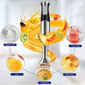 NWOUIIAY Mixeur Plongeant Électrique 6 en 1 Mélangeur à Main 1200W Vitesses Réglable avec Mesurer Hachoir Fouet Lames en Acie