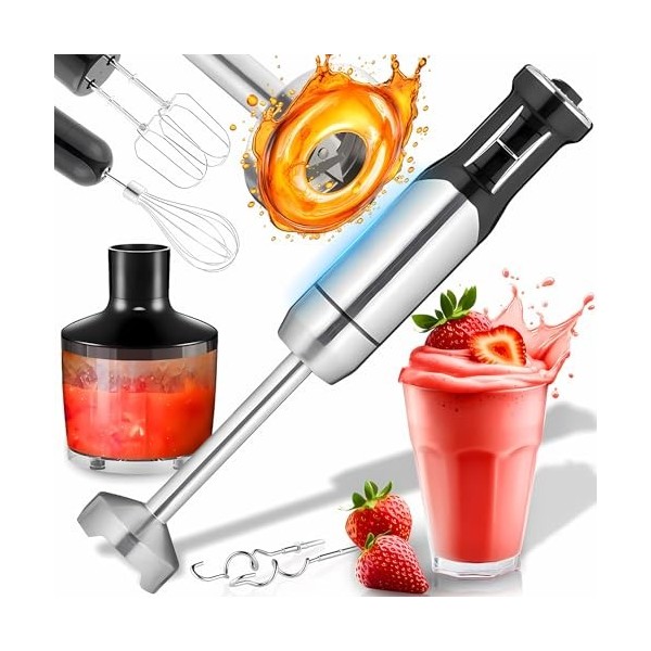 Retoo Mixeur plongeant 1200 W 15000 tr/min avec fonction turbo et 8 vitesses Col avec protection anti-éclaboussures Blender m