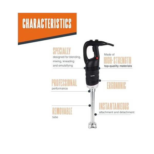 Lacor - 69977 - Frullatore Professionale con Braccio Macinacaffè e Frusta Intercambiabile, Impugnatura Ergonomica, Adatto per