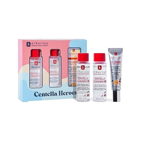 Erborian - Coffret cadeau beauté "Centella Heroes" - CC crème 15 ml dorée, Cleansing oil et gel 30 ml - Routine teint, Nettoy