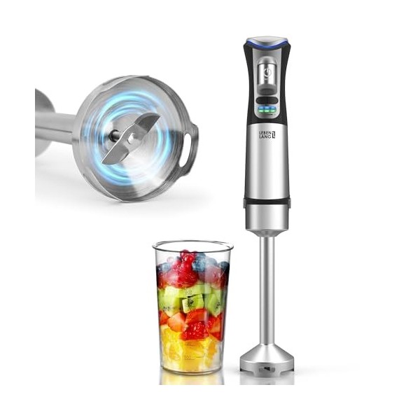 LEBENLANG Mixeur plongeant sans fil – Avec verre doseur de 800 ml et câble de charge USB-C I Mélangeur à purée sans fil en ac