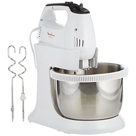 MOULINEX Mélangeur manuel avec support et bol en acier inoxydable.