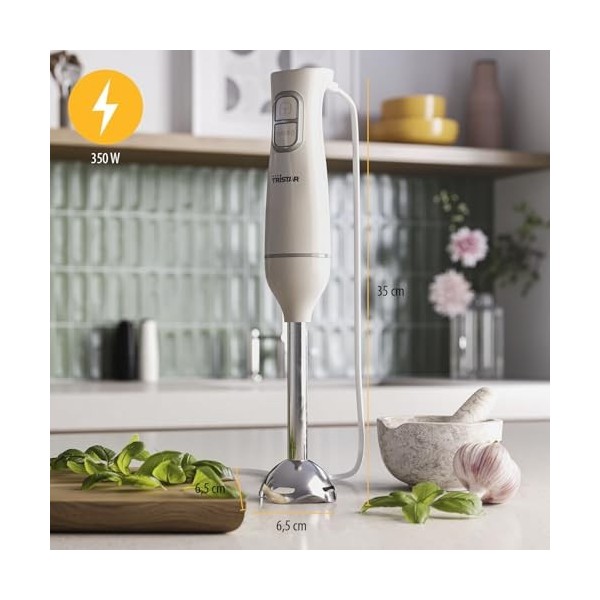 Tristar Mixeur plongeant, Pied en acier inoxydable, Fonction Pulse et Turbo, Forme ergonomique, Blanc, MX-4880