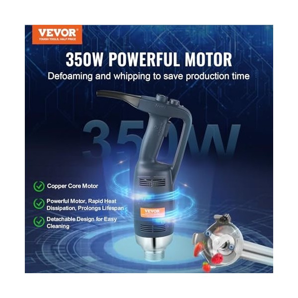 VEVOR Mixeur Plongeant Commercial 350 W, Mélangeur à Main Immersion Tige de 305 mm, Mixeur Portable Vitesse Variable en Conti