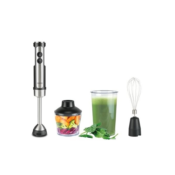 Bourgini Classic Mixeur plongeant extra puissant avec 20 vitesses et mode turbo – Hachoir – 1200 W.