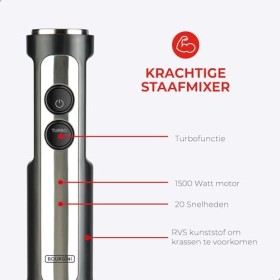 Bourgini Classic Mixeur plongeant extra puissant avec 20 vitesses et mode turbo – Hachoir – 1200 W.