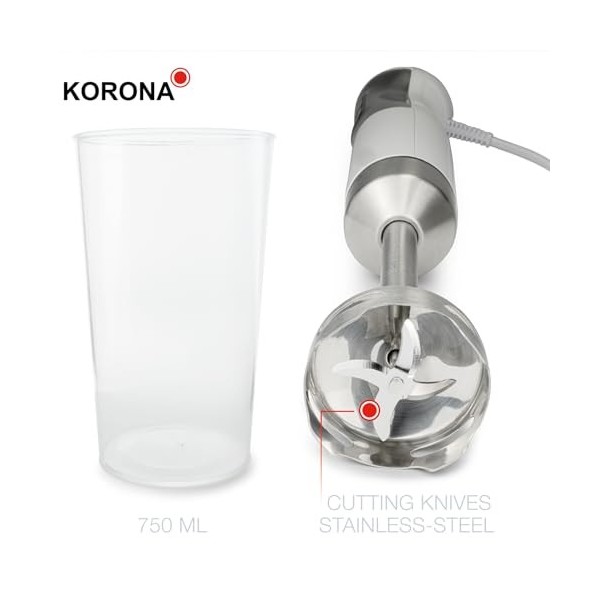 Korona 23530 Mixeur plongeant | Réglage en continu de la vitesse | Fonction Turbo | Avec bol mélangeur de 700 ml | Lame en ac