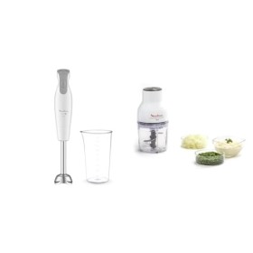 Moulinex Mixeur plongeant, 600 W, 2 vitesses, Poignée ergonomique, Pied antiéclaboussures inox & Hachoir électrique, 400 ml, 