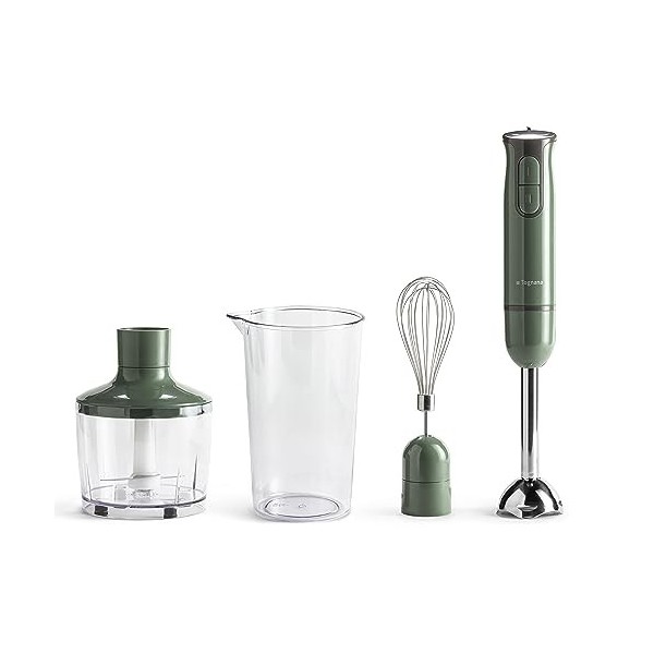 Tognana Iridea Hand Blender with Beater Whisk, 600 ml Tumbler and 500 ml Chopper, Sage Green
