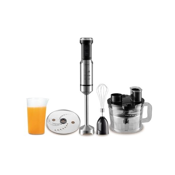 Mixeur plongeant, mixeur multifonction électrique avec conteneur de 1,25l et gobelet doseur de 700ml, lame en acier inoxydabl