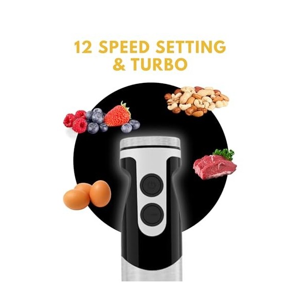 Mixeur plongeant haute puissance Megawise – Puissance maximale de 400 W avec accessoires polyvalents 3 en 1 . tige de mélange