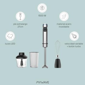 My Wave - Mixeur Plongeant - Pour Liquides et Solides - Puissance de 1 500W - Contrôle de Vitesse + Turbo - Lumière LED - Tig