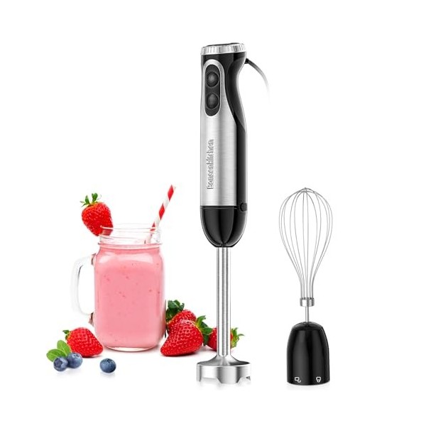 Bonsenkitchen Mixeur Plongeant, 2 en 1 Mixeur Plongeur en Acier Inoxydable avec Fouet à œufs, 20 Vitesses et Mode Turbo pour 