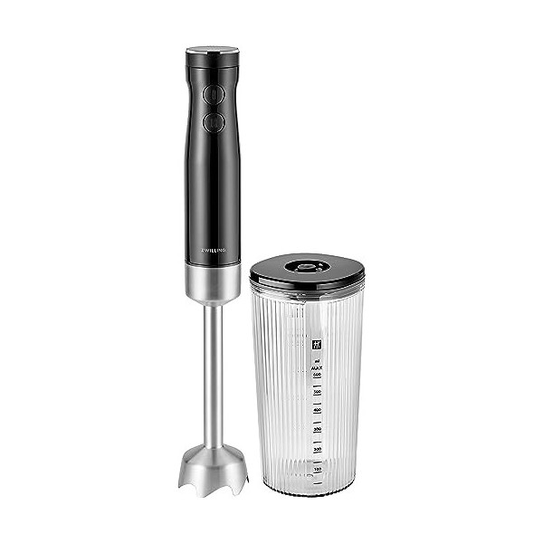 ZWILLING ENFINIGY Mixeur Plongeant avec Lame à Ailettes en Acier Inoxydable, Verre Doseur 600 ml, Blanc Argenté