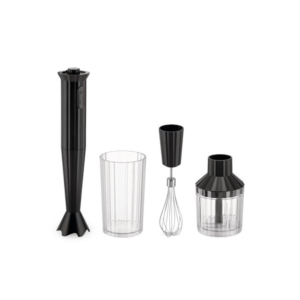 Alessi Plissé MDL10S B - Mixeur Plongeant Design avec Bécher Gradué, Fouet et Broyeur, en Résine Thermoplastique, Prise Europ