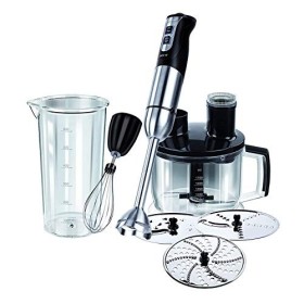 MPM MBL-11 Set Mixeur Plongeant, Hachoir Multi-usages, Fouet, Gobelet Hachoir 1750ml, 3 Disques à Découper, Acier Inoxydable,