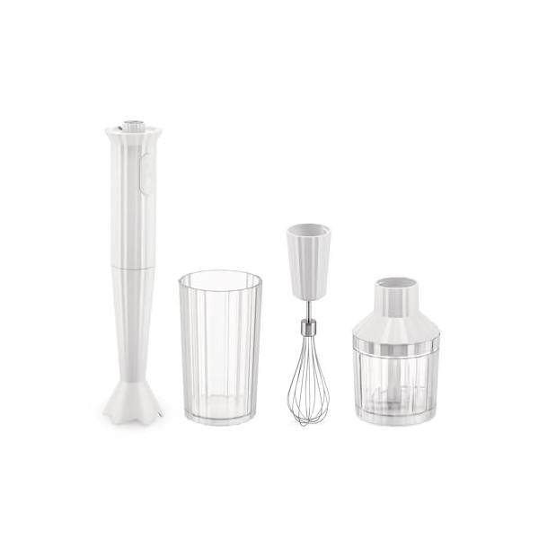 Alessi Plissé MDL10S W - Mixeur Plongeant Design avec Bécher Gradué, Fouet et Broyeur, en Résine Thermoplastique, Prise Europ