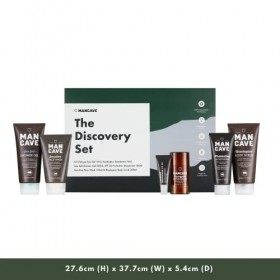 ManCave Discovery Coffret cadeau avec 6 essentiels de toilettage naturels pour homme, gel douche, gommage pour le corps, déod
