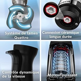 Bosch, mixeur plongeant, ErgoMaster Series 6, moteur 1200 watts refroidi par air, contrôle dynamique de la vitesse, couteau Q
