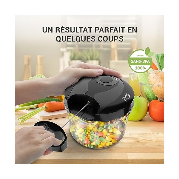 LEBENLANG Hachoir Manuel a ficelle - Mixeur Manuel 100% sans BPA I Coupe Oignon Manuel & Hache ail I hachoir a main achoire c