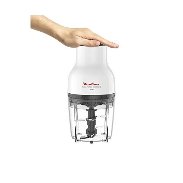 Moulinex Hachoir électrique, 400 ml, 300 W, 4 lames, Fonctions 3-en-1, Emince, Hache, Mixe, Système de pression simple, Mouli