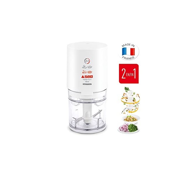 Seb Mini hachoir, Hacher, Ciseler tous les types dingrédients, Capacité utile 50 g, Utilisation facile par simple pression, 
