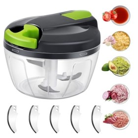 Domkan Hachoir Manuel 520ml, Hachoir Oignon Avec 3 Lames En Acier Inoxydable, Coupe Oignon Manuel avec Acier Inoxydable 3 Lam