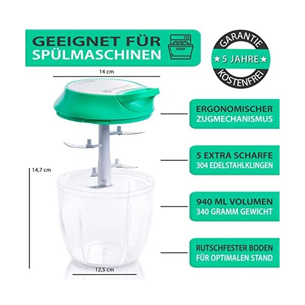 freegreen® GERMANY Coupe-légumes multi-hachoir 940 ml I Coupe-oignons I Hachoir universel I Coupe-légumes I Coupe-légumes I I