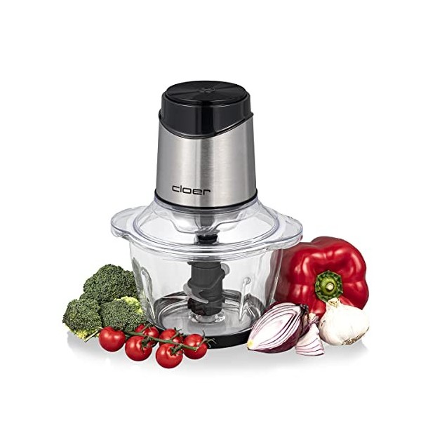 Cloer 6829 Hachoir électrique universel, 6 lames en acier inoxydable, Pour fruits, légumes, noix, viande, 400 W, Fonction pul
