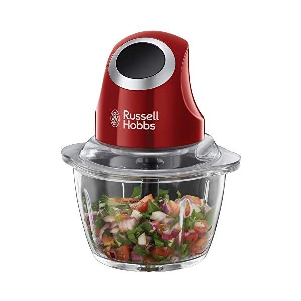 Russell Hobbs Mini hachoir électrique [Multifonction] Desire Rouge pour légumes, fruits & viandes, un bouton de fonctionneme