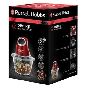 Russell Hobbs Mini hachoir électrique [Multifonction] Desire Rouge pour légumes, fruits & viandes, un bouton de fonctionneme