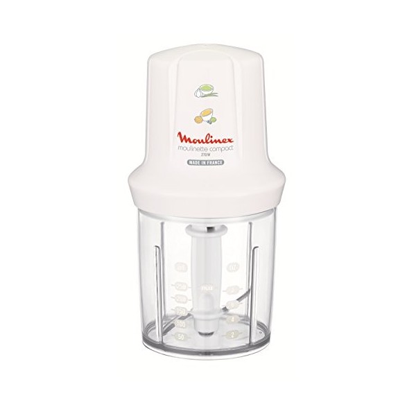 Moulinex DJ300110 Mini Hachoir Electrique Moulinette Compact avec Couvercle Saupoudreur Blanc 270 W
