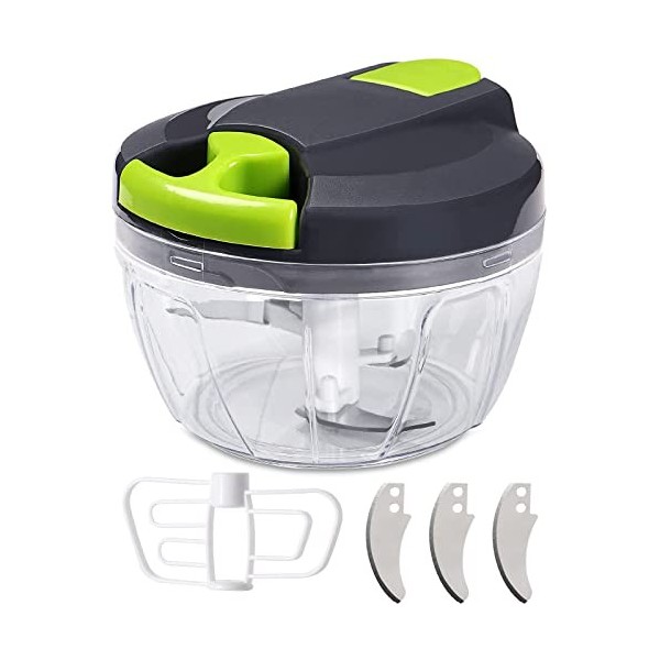 SOMLAW Mini Hachoir Manuel 520ml, Hachoir Oignon & Mixeur Manuel avc Acier Inoxydable 3 Lames Et 1 Mélangeur, Coupe Oignon Ma