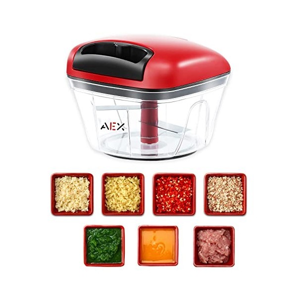 Hachoir et robot de cuisine manuel multifonction avec poignée et couvercle, hachoir à légumes, presse-ail, convient pour les 