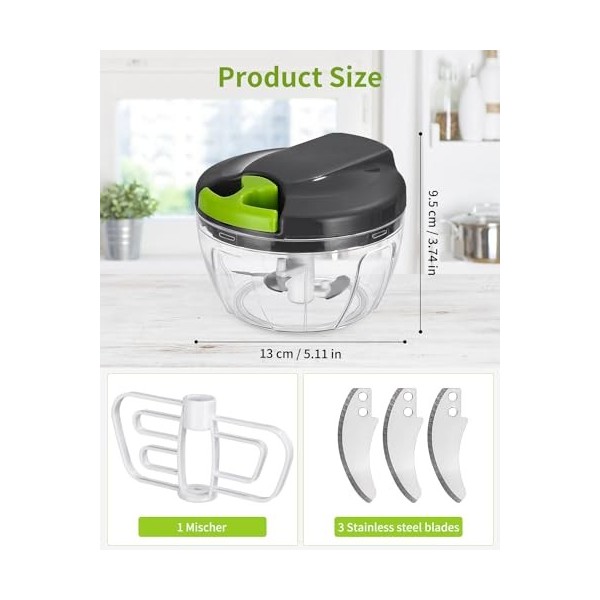 Hachoir Oignon Manuel,520ml Hachoir Manuel & Mixeur Manuel,Hacher les Oignons Achoire Manuelle,Coupe ail,pour Oignon, dail, 