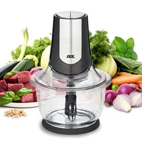ADE Hachoir électrique puissant | moteur puissant de 500 W | grand bol en verre de 1,2 l | 4 lames en acier inoxydable | 2 vi
