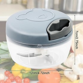 Hachoir à oignons manuel 500 ml avec 3 lames en acier inoxydable, hachoir à oignons en acier inoxydable, hachoir manuel multi