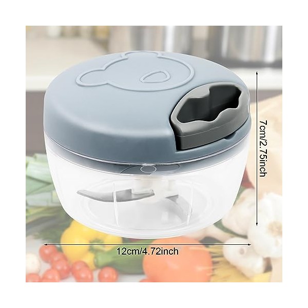 Hachoir à oignons manuel 500 ml avec 3 lames en acier inoxydable, hachoir à oignons en acier inoxydable, hachoir manuel multi